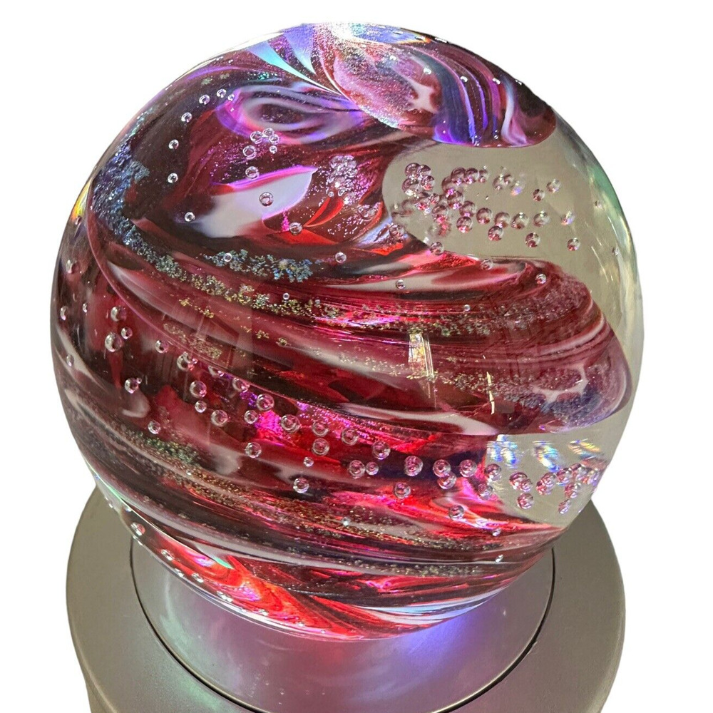 NEW Ruby Glow 4” Reds Gold Orb Paperweight Bullicante Bubbles Signed Scotty G.